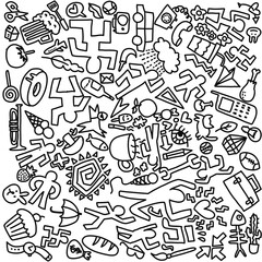 Hand-drawn illustrations, doodle, Hand Drawn cartoon illustration,Cartoon crowd doodle hand-drawn Doodle style.black and white stripes coloring  book.