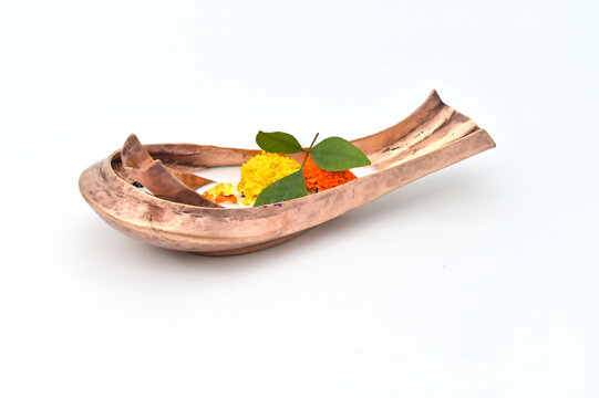 KOSHA KUSHI ISOLATED ON WHITE BACKGROUND. INDIAN PUJA EQUIPMENT. 