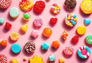 vibrant colorful assortment candies displayed soft pastel background creating playful whimsical aesthetic, rainbow, lgbtq, lgbt, pride, love, equality