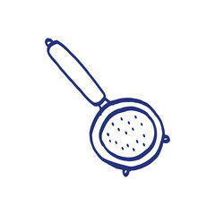 Sieve. Kitchenware sketch. Doodle line vector kitchen utensil and tool. Cutlery illustration