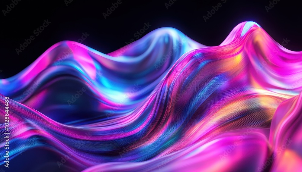 Poster colorful gradient waves in motion on a black background creating an abstract design
