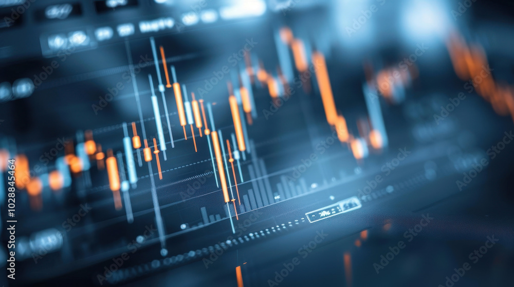 Poster detailed financial graph displaying notable trends in stock market data, showcasing fluctuating values and market analysis. visual representation evokes sense of dynamic financial activity