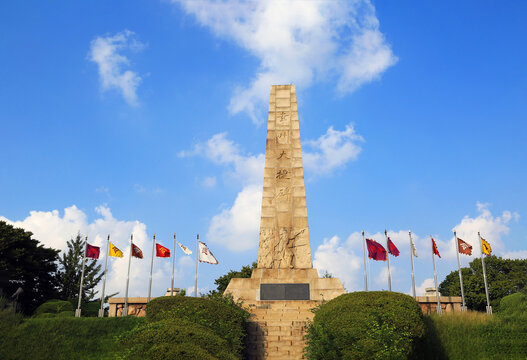 Deokyang-gu, Goyang-si, Gyeonggi-do, Korea - June 11, 2019: Haengju Memorial Stone at Haengju Fortress where General Kwon Yul won against the Japanese army during the Imjin War. 