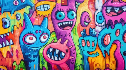 Fototapeta premium A colorful urban street mural featuring a bold anti-bullying message, vibrant characters, and a powerful visual statement against bullying.