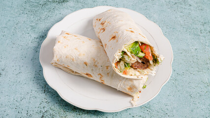 Sliced lavash doner kebab or shawarma
