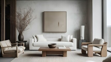 A modern living room featuring a stylish sofa, contemporary furniture, and elegant decor in a spacious, comfortable design
