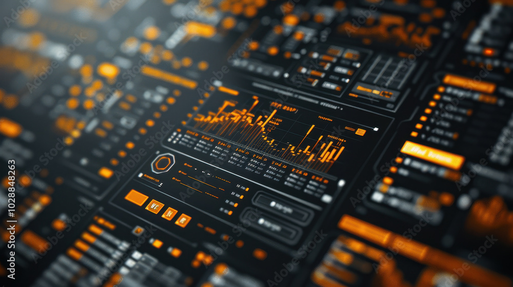Poster data visualization tools display financial metrics and trends in sleek, modern interface. vibrant or