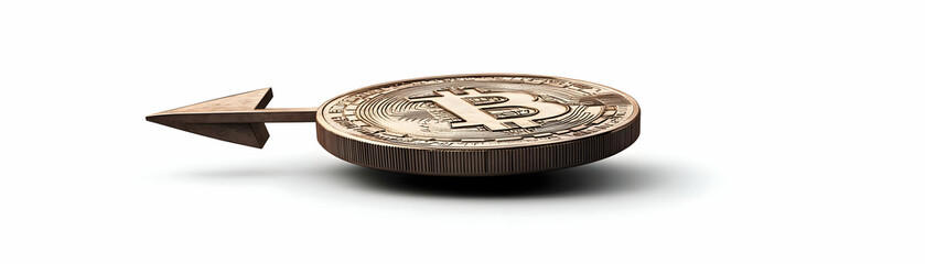 Dollar Coin and Market Arrow Floating Together: Symbolizing Financial Profits and Market Trends in Isolated Image for Financial Designs and Infographics