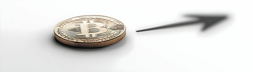 Dollar Coin and Market Arrow Floating Together - Symbolizing Financial Profits and Market Trends in Isolated White Background for Infographics and Financial Designs