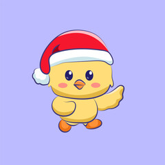 cute cartoon character duck wear a hat christmas vector design