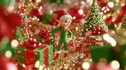Enchanting Christmas Elf Surrounded by Gifts and Toys in Ultra-Detailed, Cinematic Light - Spirit of Giving Holiday Scene