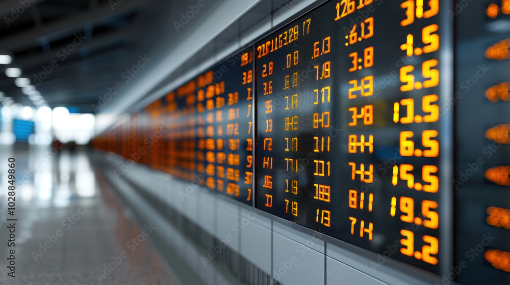 Aufkleber digital display board showing stock market data with fluctuating numbers and graphs, reflecting fina
