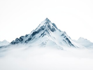 snow-capped mountain standing tall against a pristine white background, emphasizing the beauty and solitude of nature, evoking a sense of peace and adventure in the great outdoors