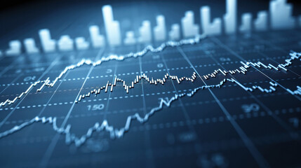 image features finance graph showcasing growth of stock market trends, highlighting fluctuations and data analysis. visual representation evokes sense of progress and investment potential