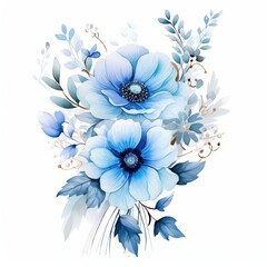 Soft Blue Floral Arrangement Illustration