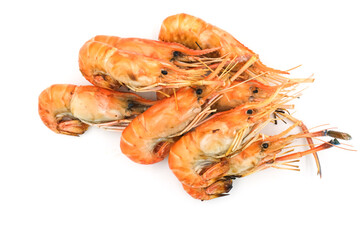 Grilled shrimp on a white background. Seafood. Natural symptoms