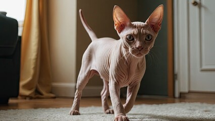 Red sphynx cat in the living room