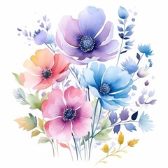 Vibrant Watercolor Floral Arrangement Illustration