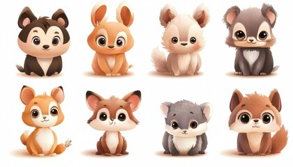 Obraz premium Colorful cartoon baby animal characters in a whimsical forest setting