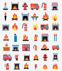 Obraz premium Fire Icon. Fire Safety Icons: Essential Symbols for Emergency Preparedness