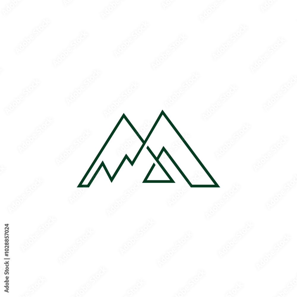Poster linear simple linked green mountain simple logo vector