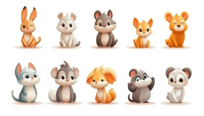 Colorful cartoon baby animals collection on a white background in vector style