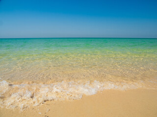 Beautiful  horizon landscape summer season panorama front view point tropical sea beach white sand clean and blue sky background calm nature ocean wave water travel at Sai Kaew Beach thailand holiday