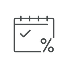 Calendar Icon with Percentage Symbol for Discount Event Scheduling, Sale Planning, and Promotional Reminders. Editable Line Vector Design.