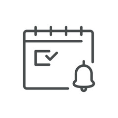 Calendar Icon with Notification Bell for Event Reminders, Task Scheduling, and Alert Management. Editable Line Vector Calendar Symbol.