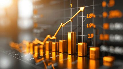 Rapid increase in stock market performance is depicted in this financial chart, showcasing strong upward trend with vibrant orange bars and lines