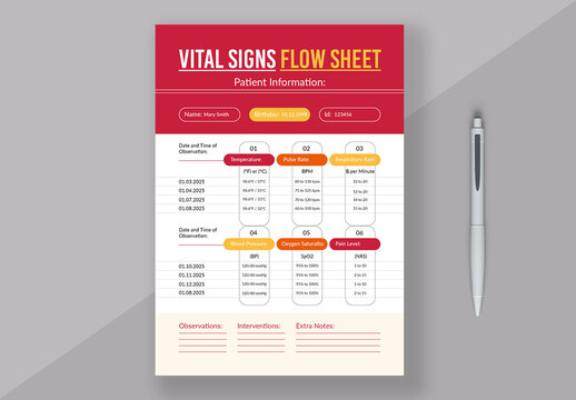 Vital Sign Flow Sheet Template Layout