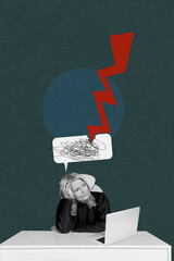 Vertical photo collage of puzzled upset old woman sit laptop cyberbully stereotype hate insult...