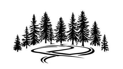 Obraz premium Cross-country ski trails groomed through a snowy forest, illustration art