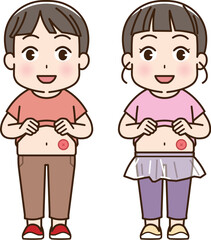 人工肛門、ストーマ、大腸、子供、こども、赤ちゃん、イラスト、illustration