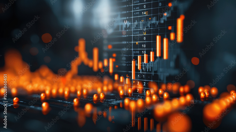 Poster visualizing financial graph illustrating significant surge in data trends, showcasing vibrant orange