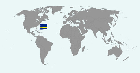 Pin map with Curacao flag on world map. Vector illustration.