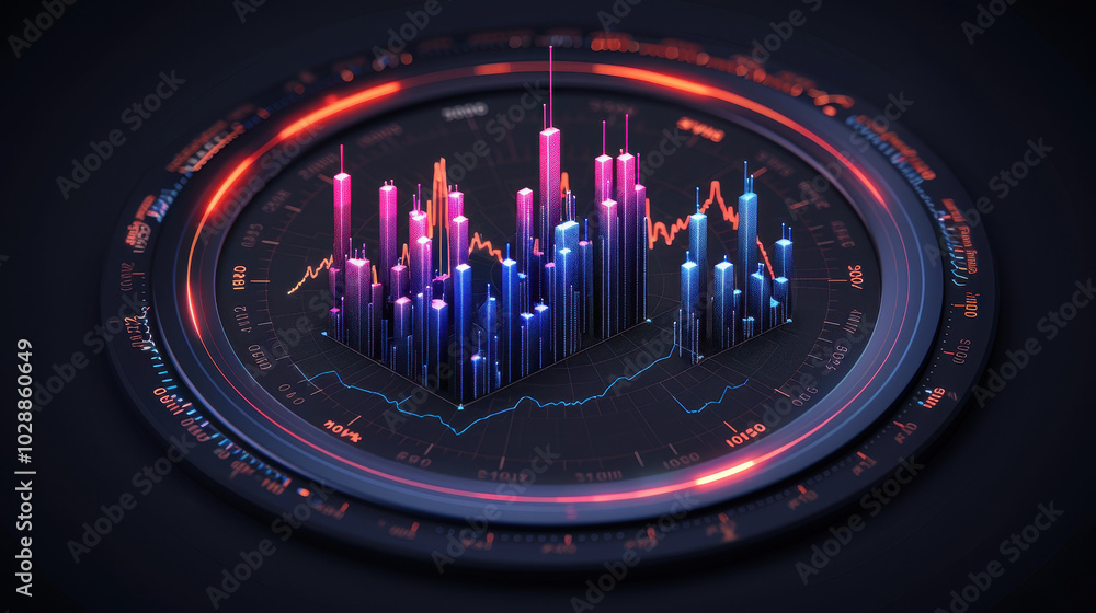 Poster financial graph illustrating steady rise in data trends, showcasing vibrant colors and dynamic patte