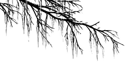 Vintage glass icicles dangling from the tips of tree branches, illustration