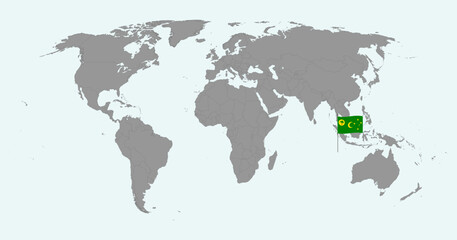 Pin map with Cocos Islands flag on world map. Vector illustration.