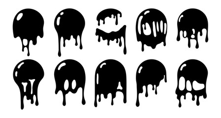 Set of slime bubbles drops. Hand drawn oil drip vector elements for design and decor. Cartoon liquid is flowing.