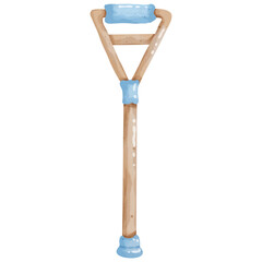 Hand drawn watercolor illustration of a blue medical crutch for use as an illustration