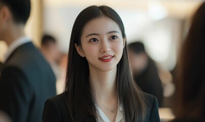 Naklejka premium Smiling woman with long black hair.