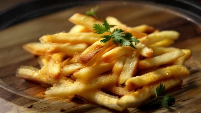 French fries topped with small pieces of lime leaves