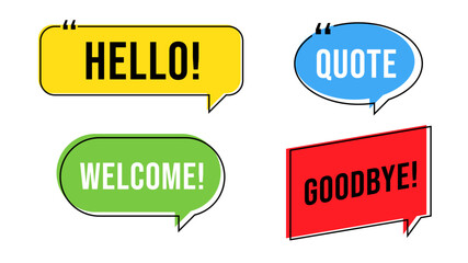 Set of quote box icon. Hand drawn ink illustration. Flat style. Vector illustration. Template quote text. Memphis style design.