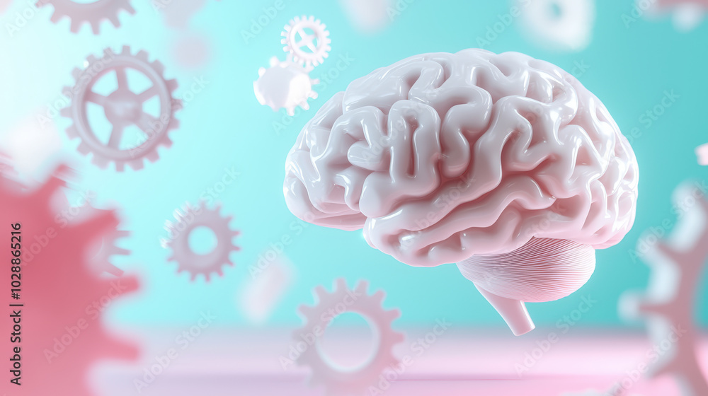 Poster image features stylized brain surrounded by gears, symbolizing connection between thought and mechan