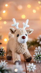 plush reindeer toy with festive antlers