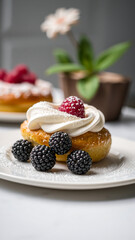 creamy pastry topped with berries