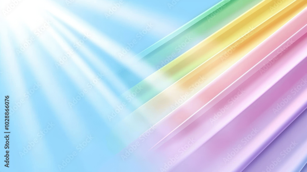 Poster bright and colorful rainbow gradient background with soft light rays creating serene atmosphere. thi