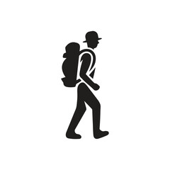 Traveler with backpack silhouette, black icon vector design. travel icon , travel logo, journey logo , black vector silhouette.