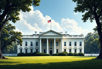 White House with American Flag .